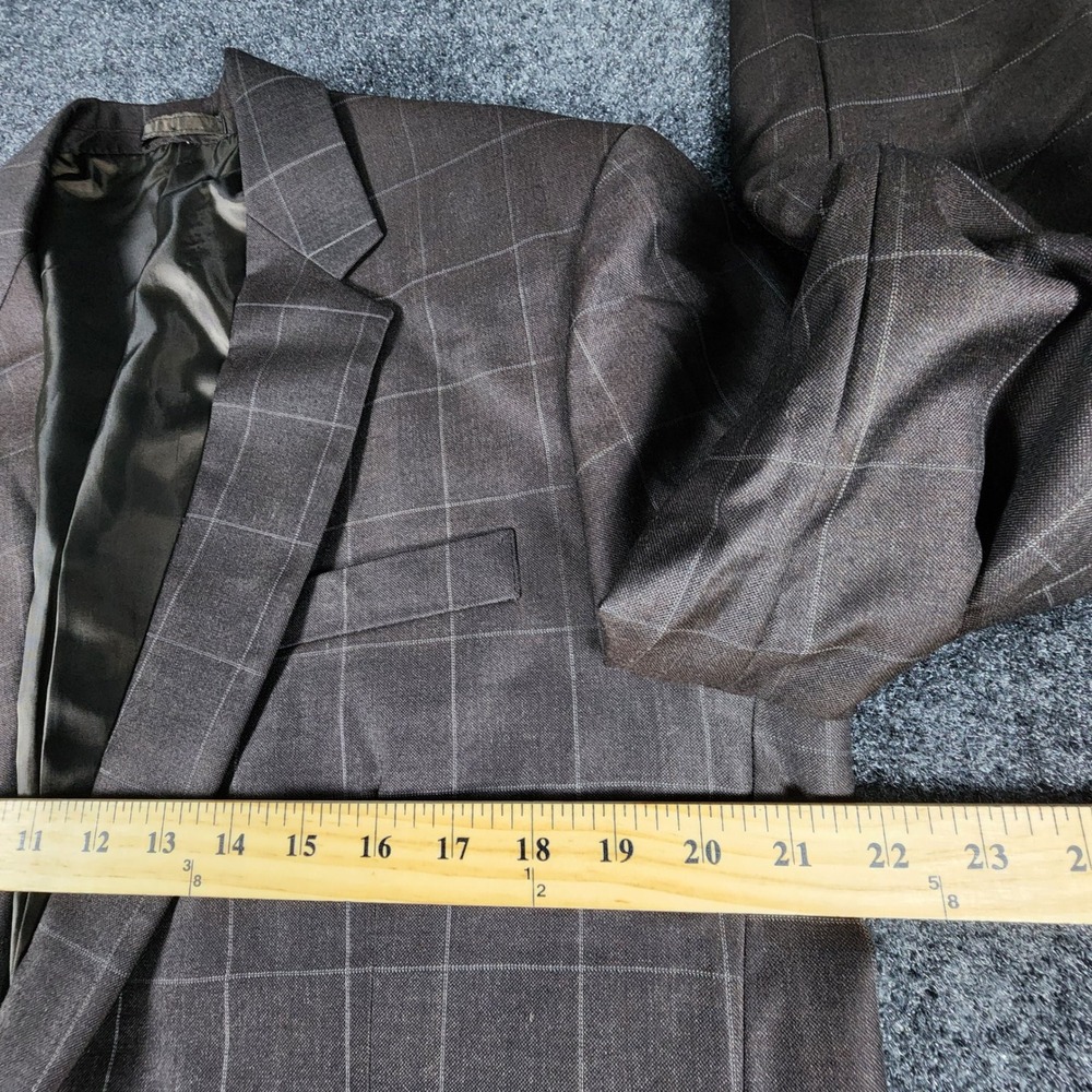 Scabal Bespoke 2 Pc Suit Mens 43XL Pants35x37 Brown Windowpane Super 100s Wool - Picture 11 of 16